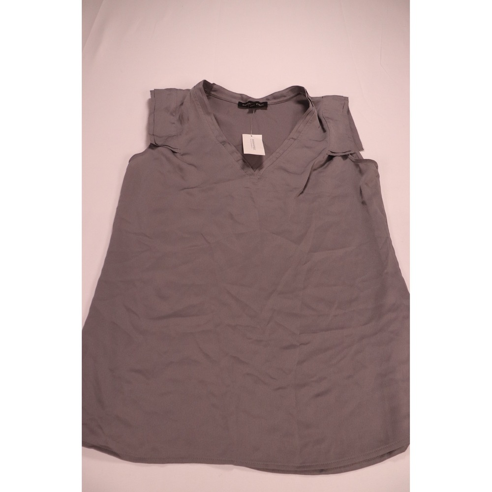 Banana Republic Womens Grey Ruffle Shoulder V-Neck Sleeveless Blouse XS